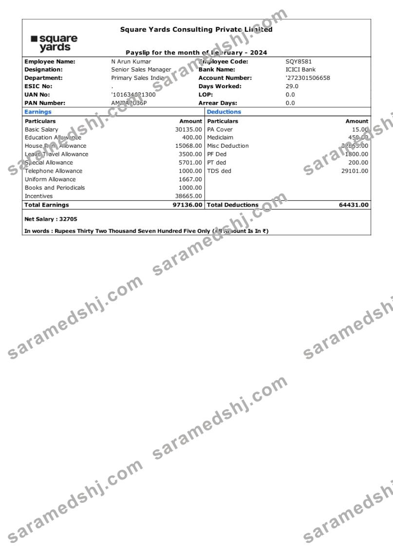 Square Yards Consulting payslip template in Word and PDF formats.pdf, 1